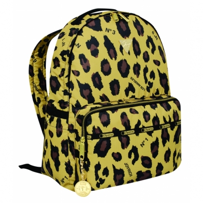 Double Zip Backpack Gold Leopard